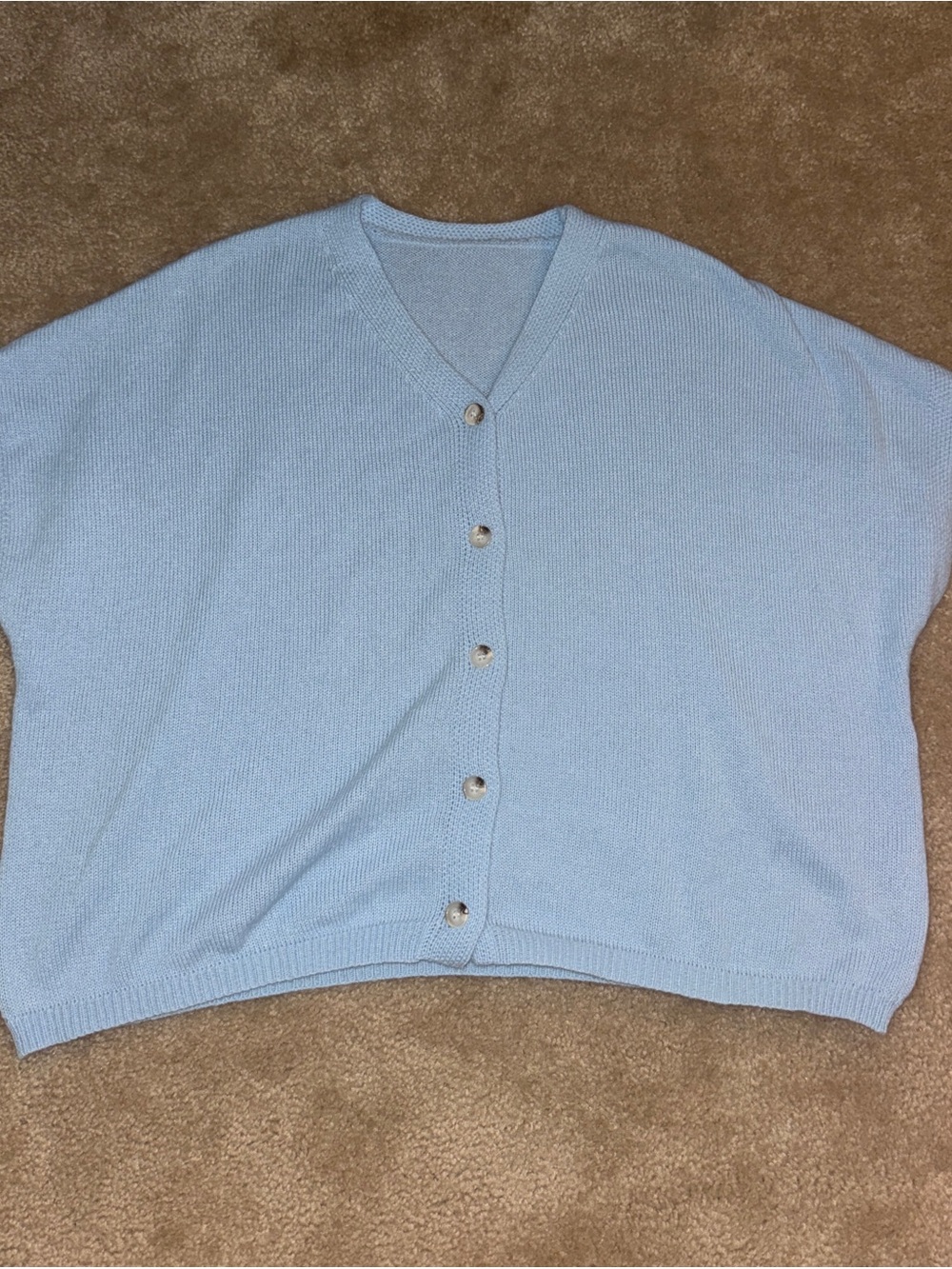Light Blue Oversized V-Neck Button Front Knit Cardigan Sweater Vest M